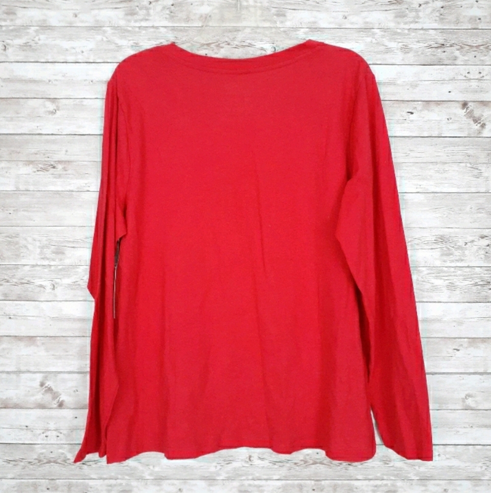 Christmas Womens Pajama Top XXL Santa Red 29A - Picture 2 of 3